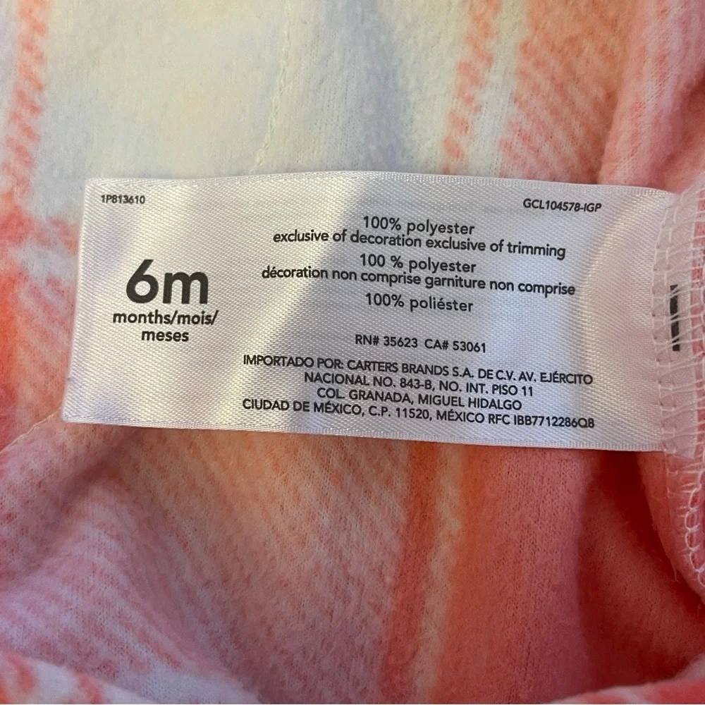 Carter’s 6M Orange & White Plaid Fleece Hoodie Jumpsuit